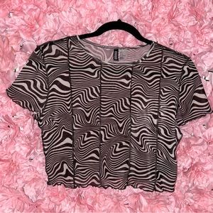 Divided black and grey mesh crop top